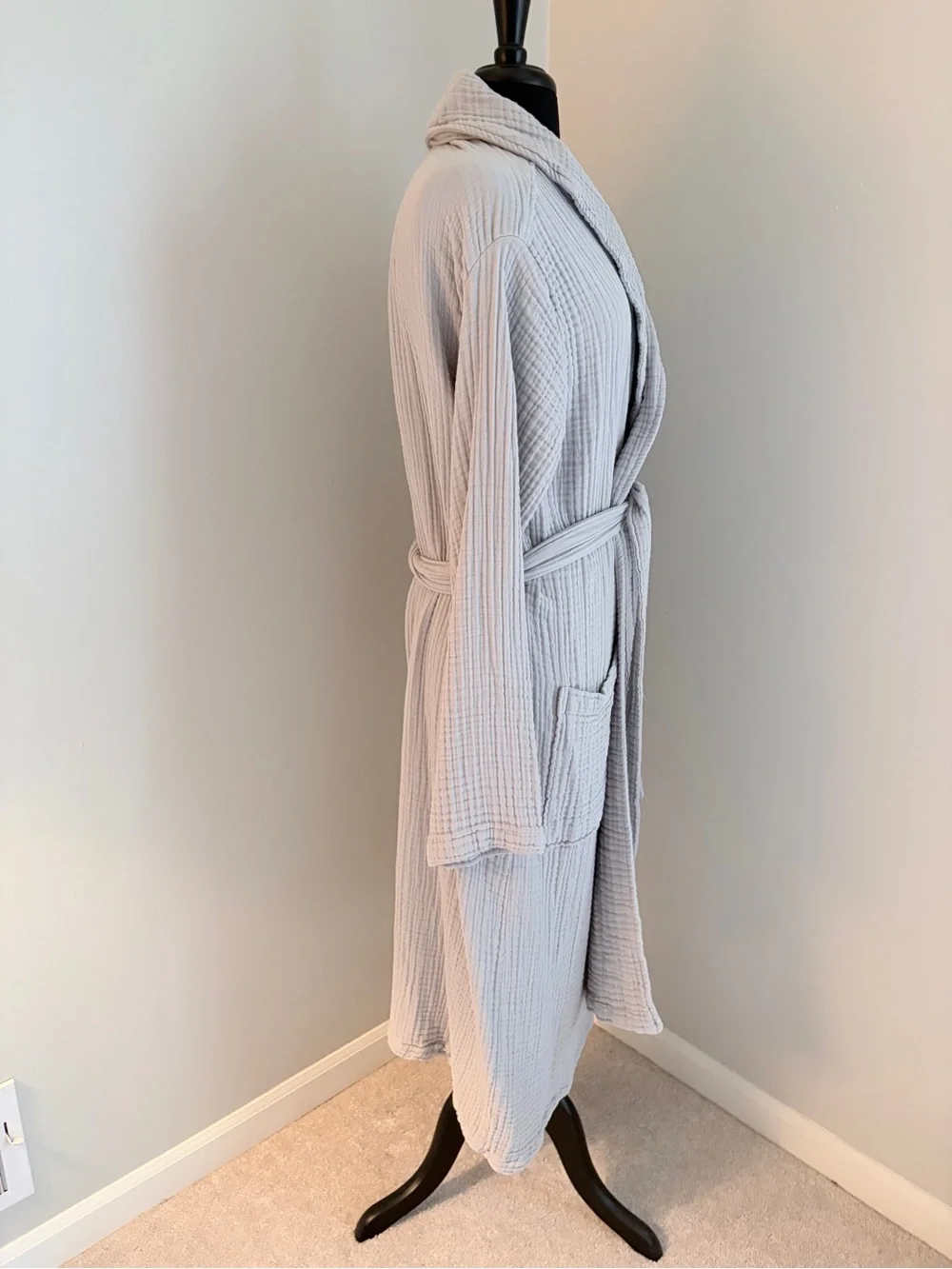 Quince Light Gray Waffle Shawl-Collar Bath Robe Medium